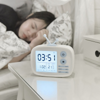 2019电视机闹钟充电LED夜光数字电子钟多组闹铃可报时温度时钟_5 英文款-白色