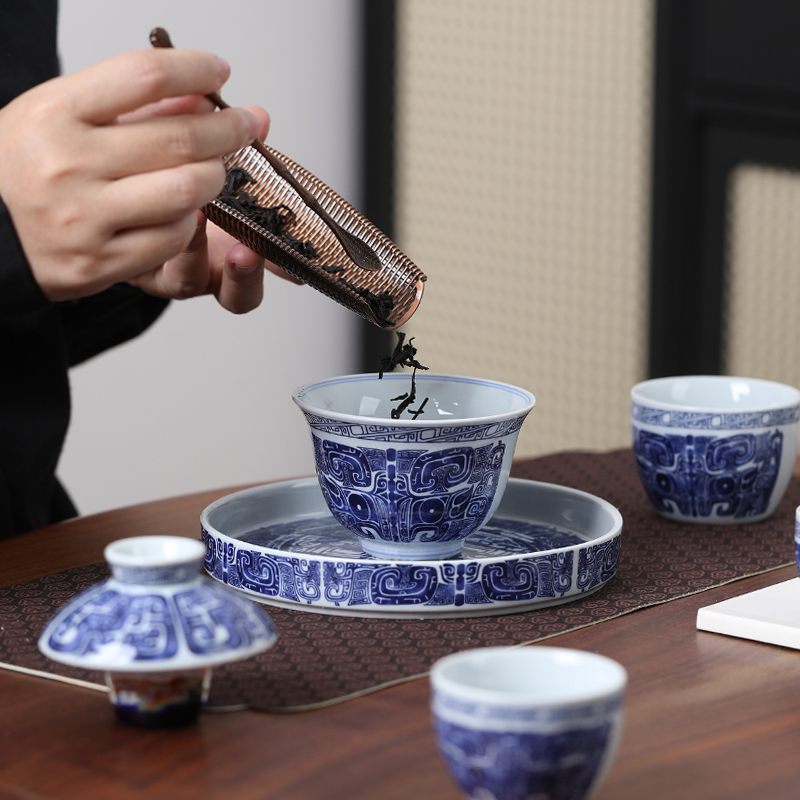 MULTIPOTENT 整套茶具陶瓷饕餮盖碗带三杯壶承功夫茶具套组