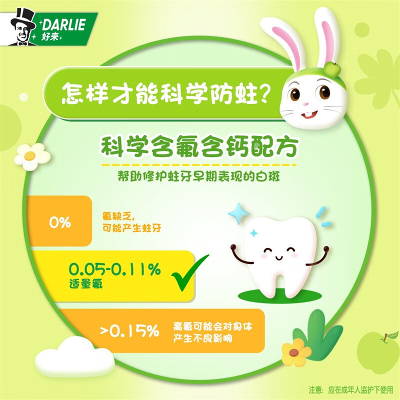 DARLIE好来(原黑人)儿童牙膏宝贝兔3-12岁防蛀含氟40g*2支 草莓/苹果随机