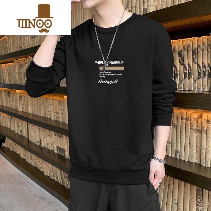 YANXU卫衣男士2023新款秋季潮牌宽松圆领长袖打底衫款长袖t恤外长高清大图