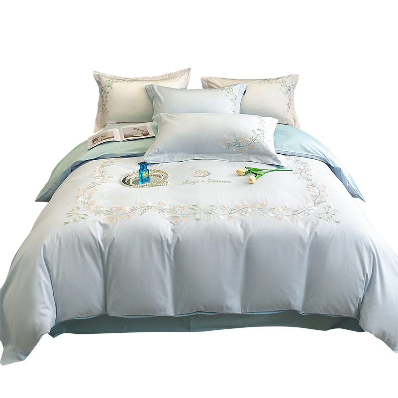 若叶之季 LT-TJ01 200*230cm 全棉铃兰花开刺绣四件套(计价单位:套)铃兰蓝