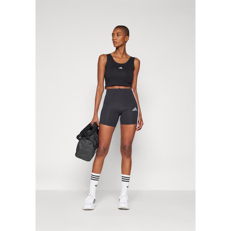 Adidas高弹贴身训练健身运动裤女束腰紧身短款九分运动休闲裤深蓝白高清大图