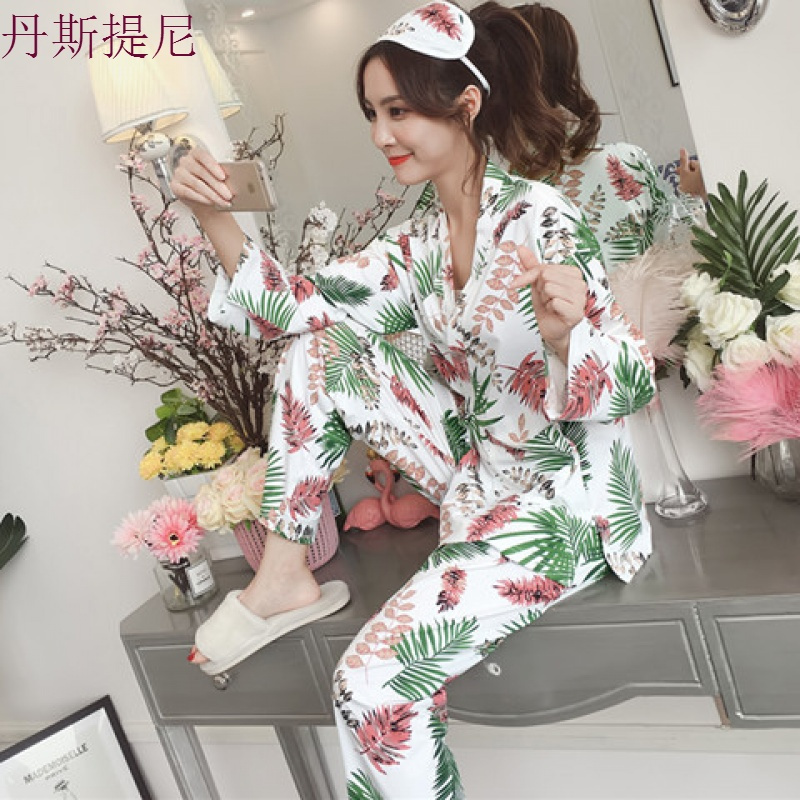 春秋季和服睡衣女长袖套装韩版清新学生可爱秋冬性感两件套家居服