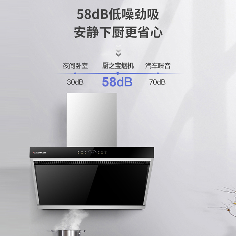 厨之宝18m³爆炒风量侧吸油烟机D200宽幅拢烟智能感应触控，家用大吸力进吸式免洗风轮单烟机