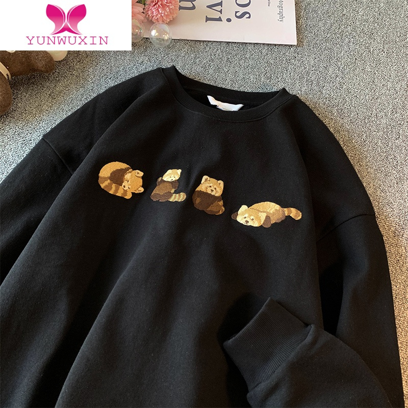 YUNWUXINvintage小熊卫衣女美式复古薄款上衣设计感小众宽松慵懒外套