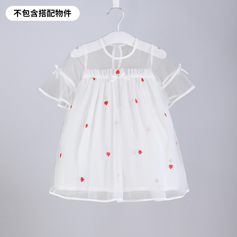 铅笔俱乐部童装2022夏装女小童连衣裙宝宝纱裙子儿童演出服公主裙 100cm 米白