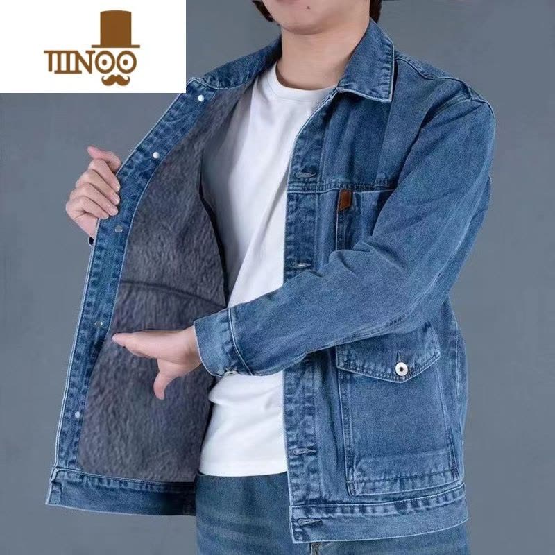 YANXU加绒加厚牛仔外套男保暖耐磨挡风冬季中年男士大码宽松牛仔衣夹克图片