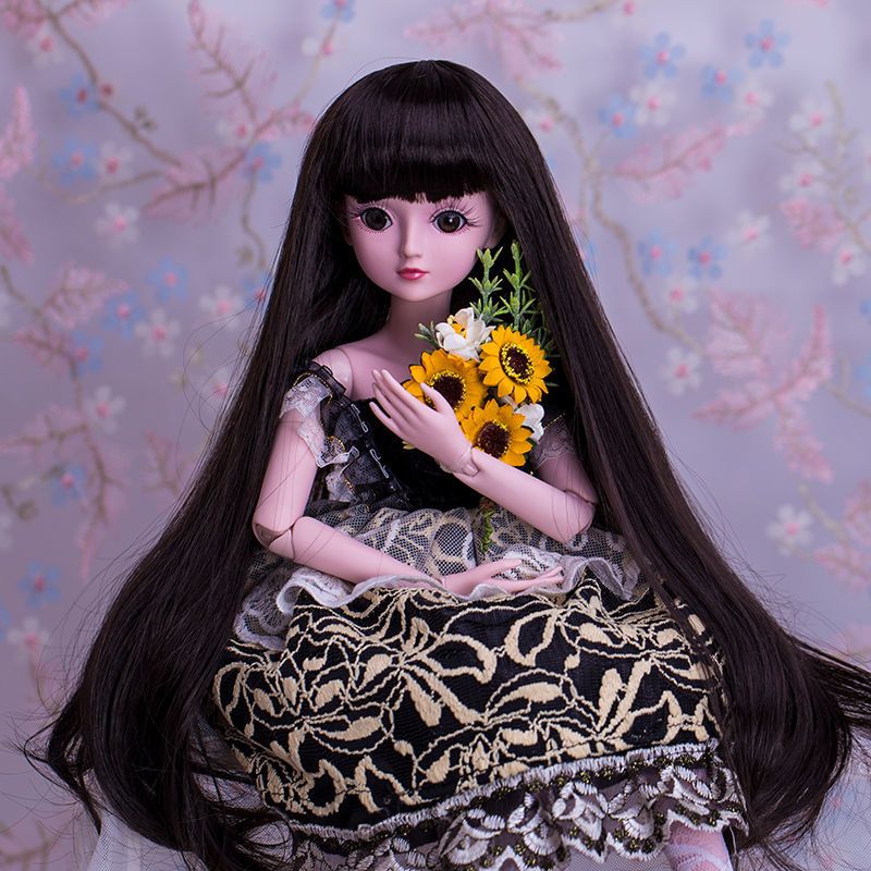 娃娃3分假发发套bjd大芭比素体裸身改妆换装女孩玩具 齐刘海短卷-亚麻