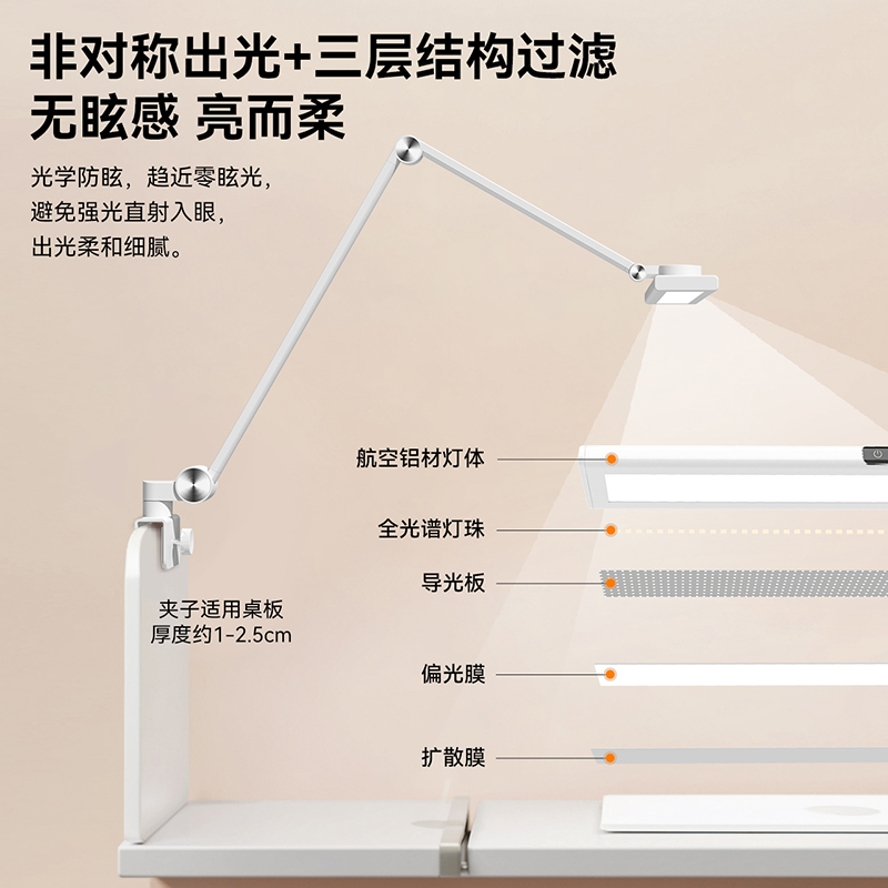 雷士照明可夹式护眼台灯儿童学习专用书桌竖夹阅读教室桌面大路灯高清大图