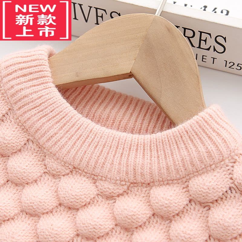 可莉允女童毛衣秋冬加绒加厚洋气宽松针织衫套头宝宝毛衫1-5岁公主蕾丝4图片