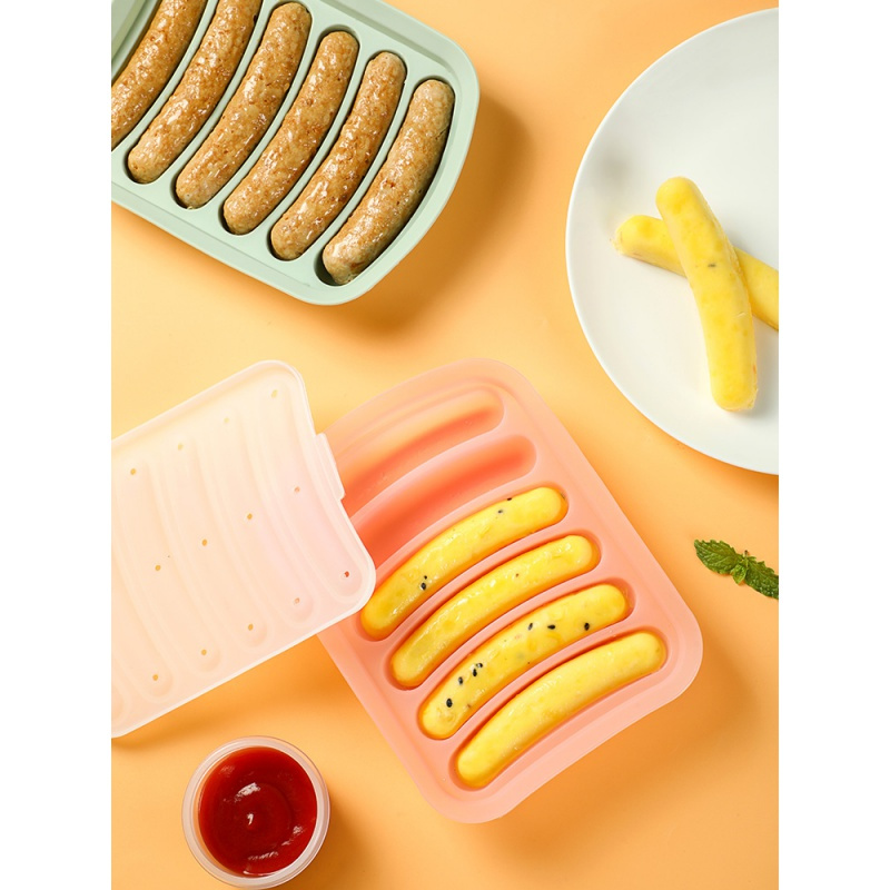 硅胶宝宝辅食模具香肠烘焙工具家用自制一口肠烤箱烤盘磨具 敬平 红色