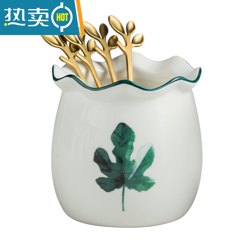 敬平水果叉套装创意可爱不锈钢水果叉子ins北欧点心叉清新小叉子果签 鼓型尤加利+4树叶叉2勺高清大图