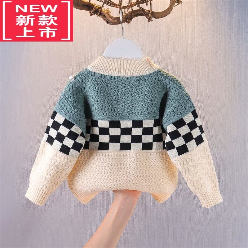 可莉允男童毛衣秋冬季儿童线衣2022新款男宝宝针织衫洋气拼色小童打底衫图片