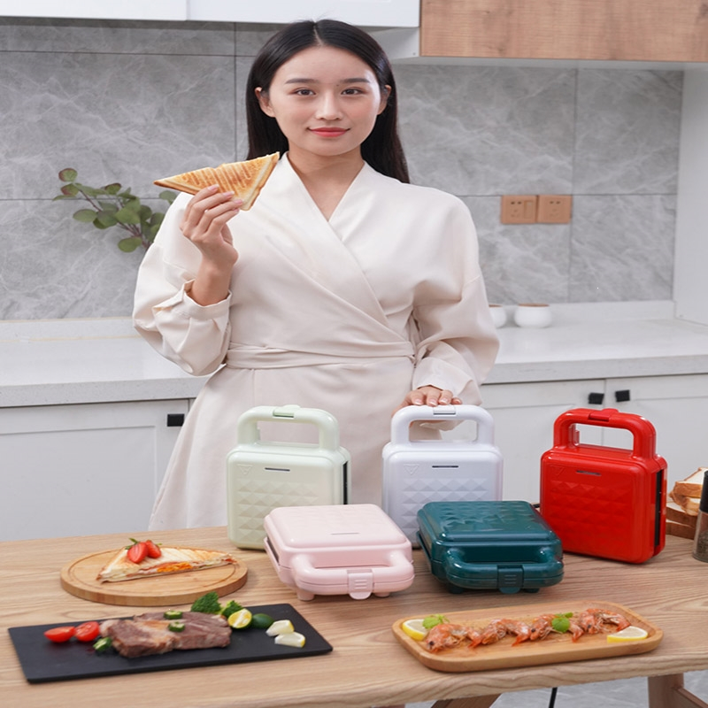 洛滑三明治机早餐机家用轻食机煎烤机多功能加热吐司压烤面包机_中国红