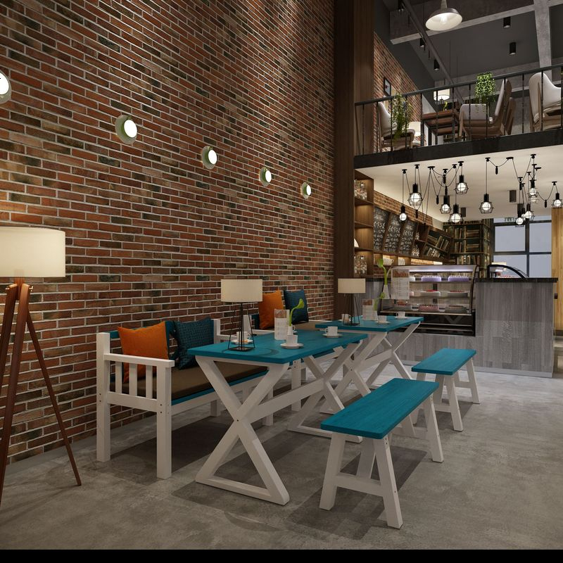 长方形简约现代实木餐桌椅组合奶茶店快餐店咖啡厅西餐卡座复古桌 1.2一桌一凳一椅