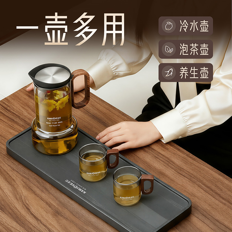 金灶TP-800冷水壶高硼硅玻璃泡茶壶家用耐高温凉水壶大容量果汁壶高清大图