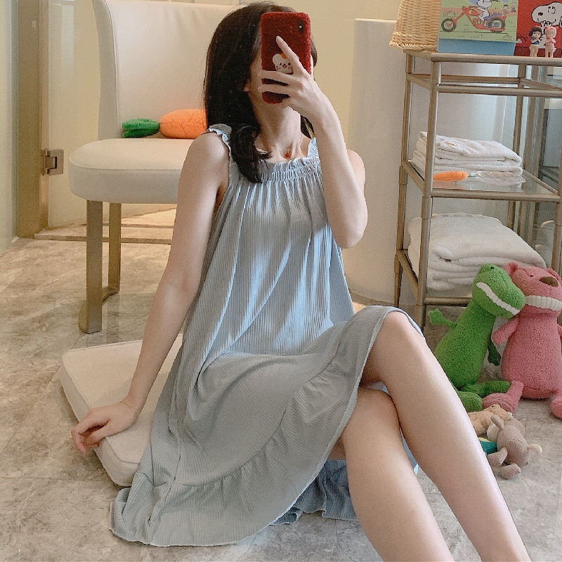 睡衣女夏季纯棉吊带睡裙甜美可爱性感休闲公主风纯色背心裙家居服