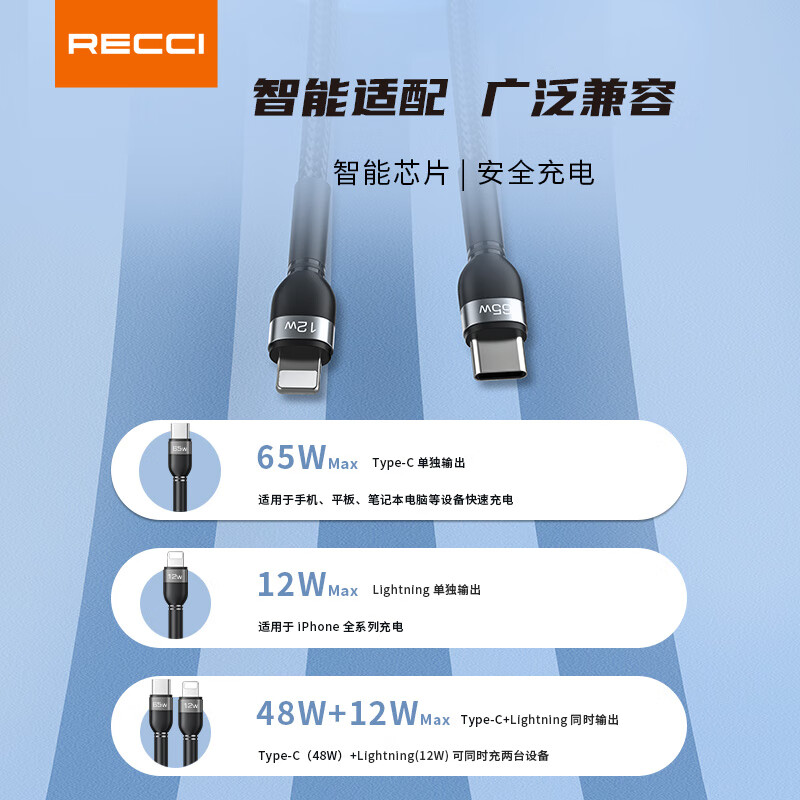 锐思(Recci) RTC-T16 数据线二合一足Type-C转Lightning高清大图