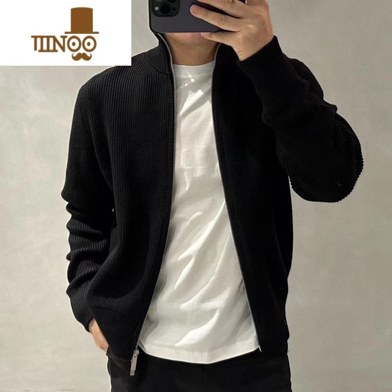 YANXU高端黑色2023新款男士时尚简约休闲立领针织开衫夹克毛衣外套 黑色 2XL建议145-160斤