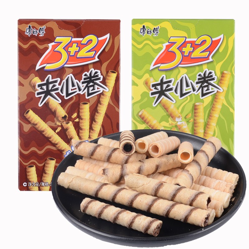 康师傅32夹心卷蛋卷香草牛奶味巧克力味办公室儿童零食品55g4盒香草味