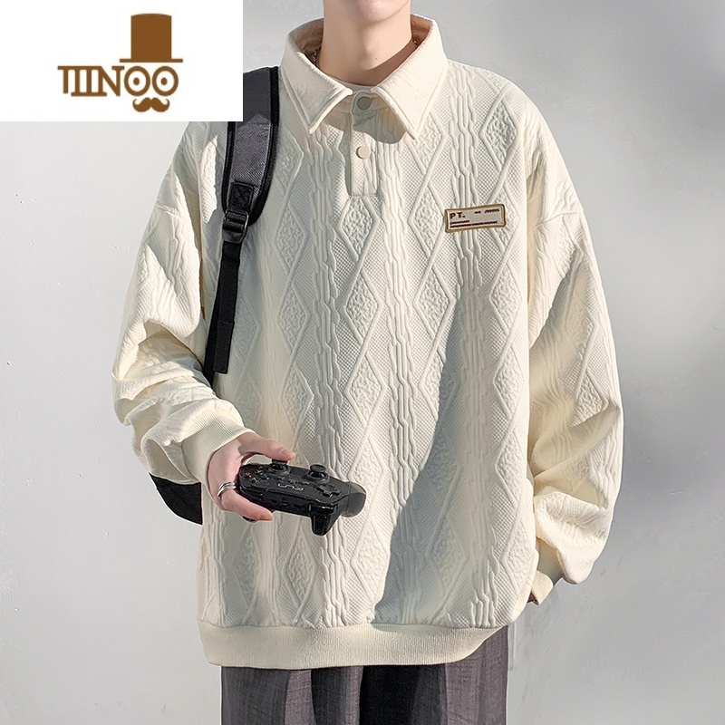 YANXU长袖polo衫男翻领卫衣外套男装搭配一套帅气套装男高清大图