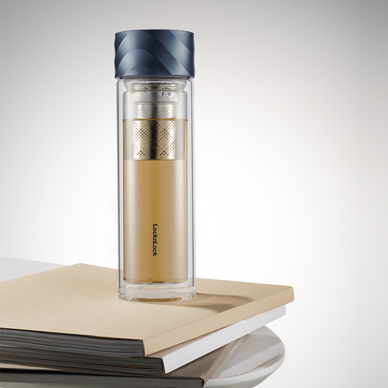 乐扣乐扣locklock味悟双层商务杯llg598茶水分离420ml透明玻璃杯