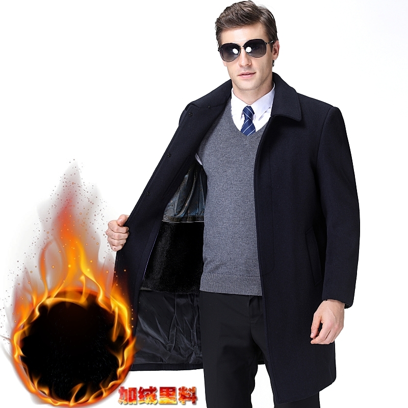 可拆卸内胆羊绒毛呢大衣男中长款羊绒大衣中老年冬款商务休闲呢子翻领加绒外套男装品牌官方旗舰店特卖高清大图