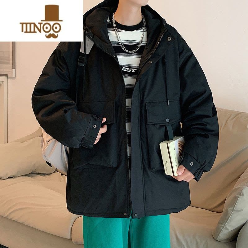 YANXU男士冲锋衣连帽棉衣冬季加厚情侣羽绒棉服新款感工装袄子外套图片