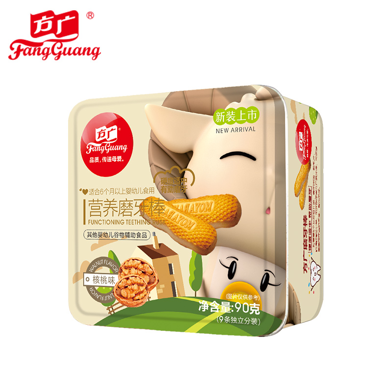 方广 婴儿辅食 营养磨牙棒(核桃味) 饼干 90g/罐装 含钙铁锌+多种维生素高清大图