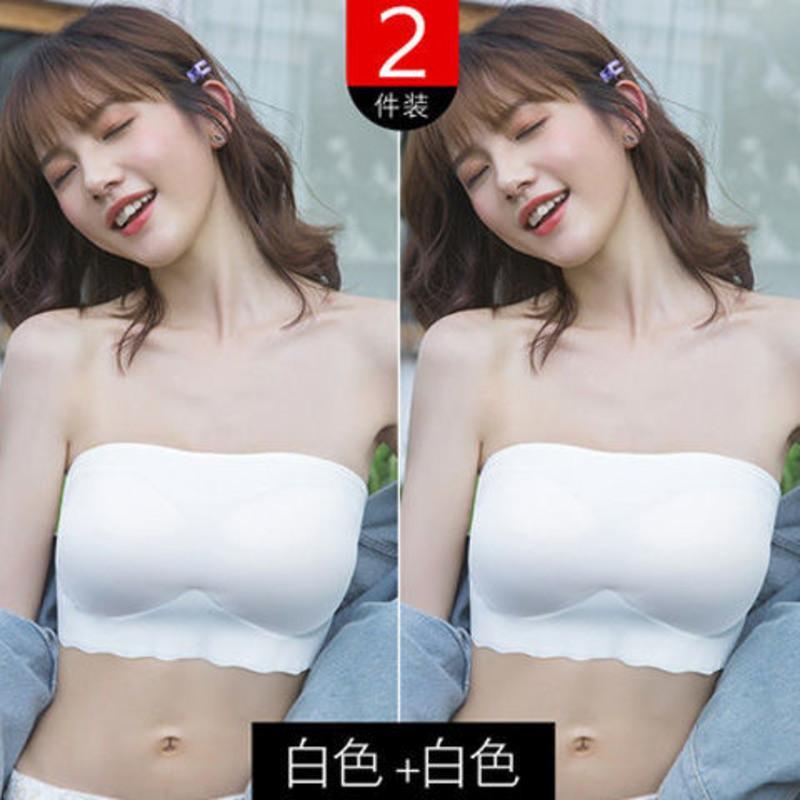 抹胸薄款上托聚拢内衣女夏季打底式胸罩防走光无肩带文胸隐形裹胸 白色+白色 S码数(70-80斤)
