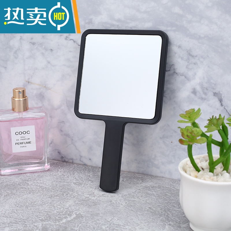 敬平手持镜ins风少女心学生宿舍美容美妆手柄便携随身便携梳妆小镜子 【方形黑色】尺寸约16*9cm便携式用镜