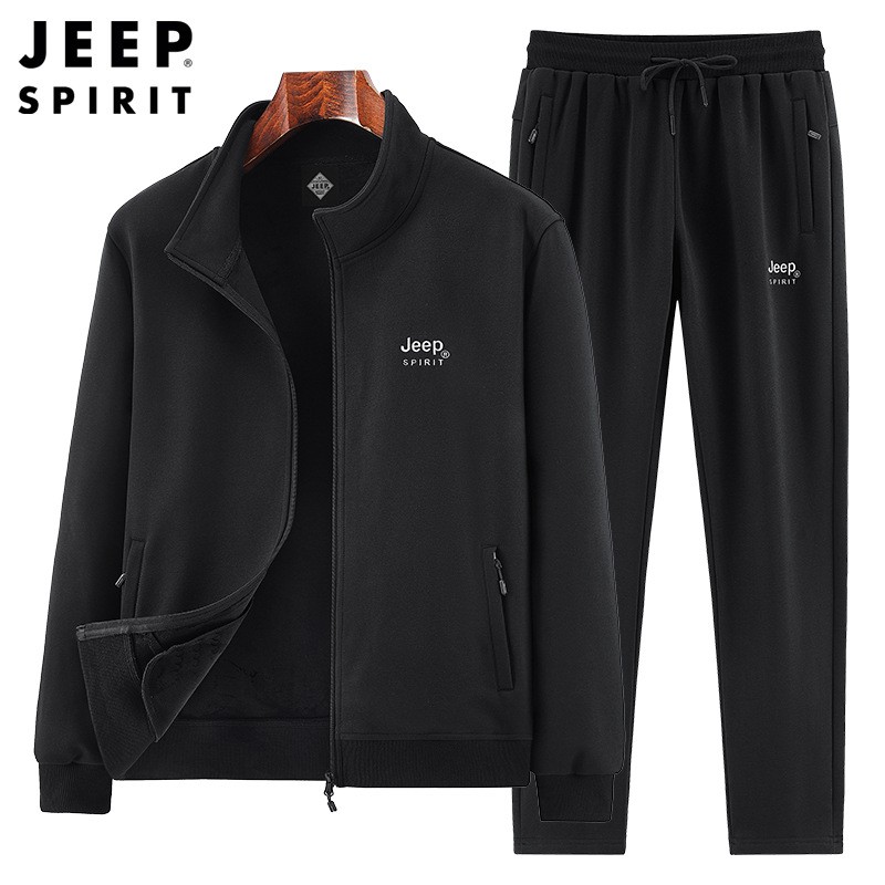 JEEP SPIRIT吉普开衫卫衣男士套装秋冬季新款加绒百搭直脚长裤高清大图