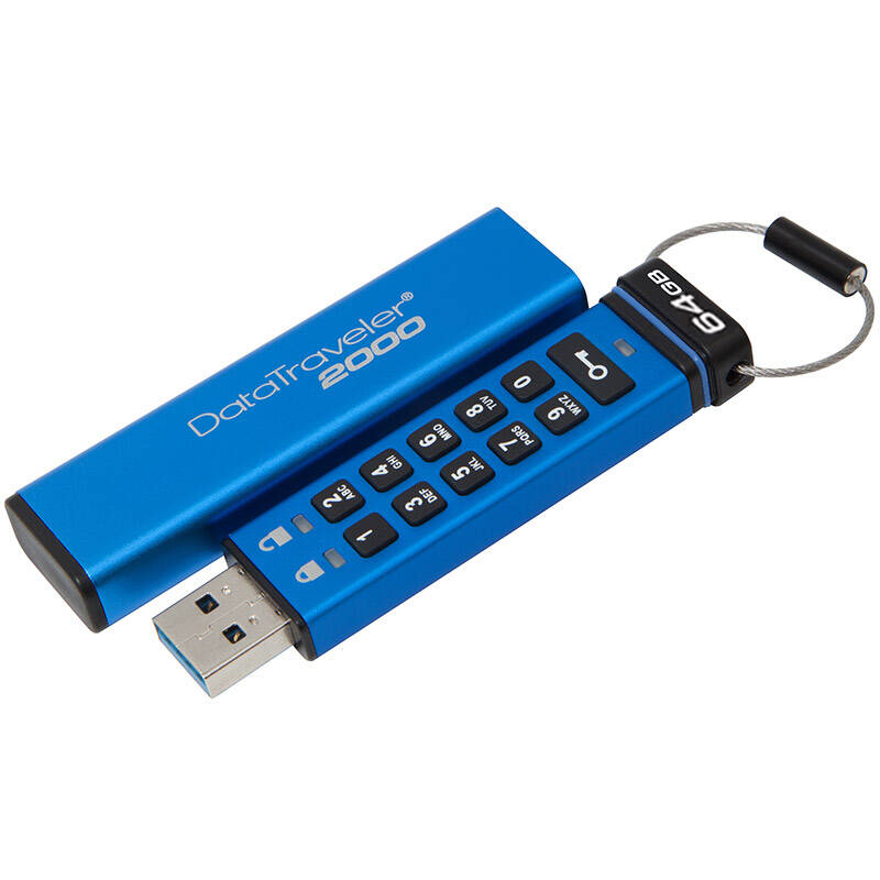 金士顿(Kingston)64GB U盘 DT2000 读速120MB/s 256位AES硬件加密 USB3.1优盘