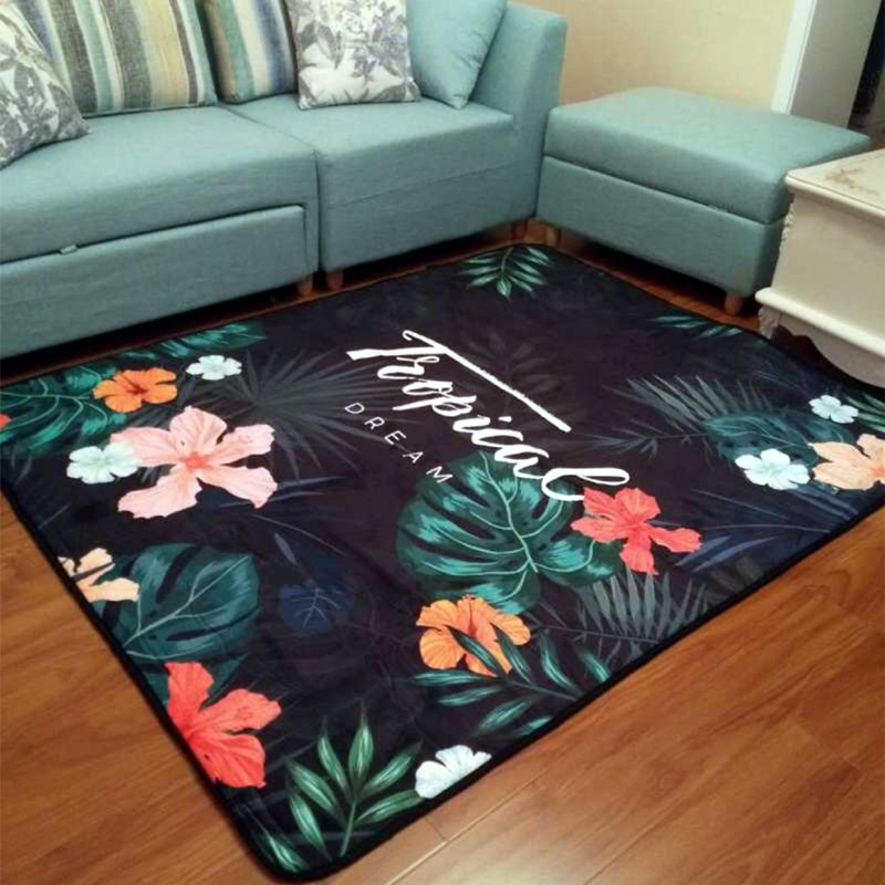 家柏饰(CORATED)地毯卧室粉色少女心满铺网红房间床边地垫ins风客厅定制 绿色绿叶花 160*230CM送门垫