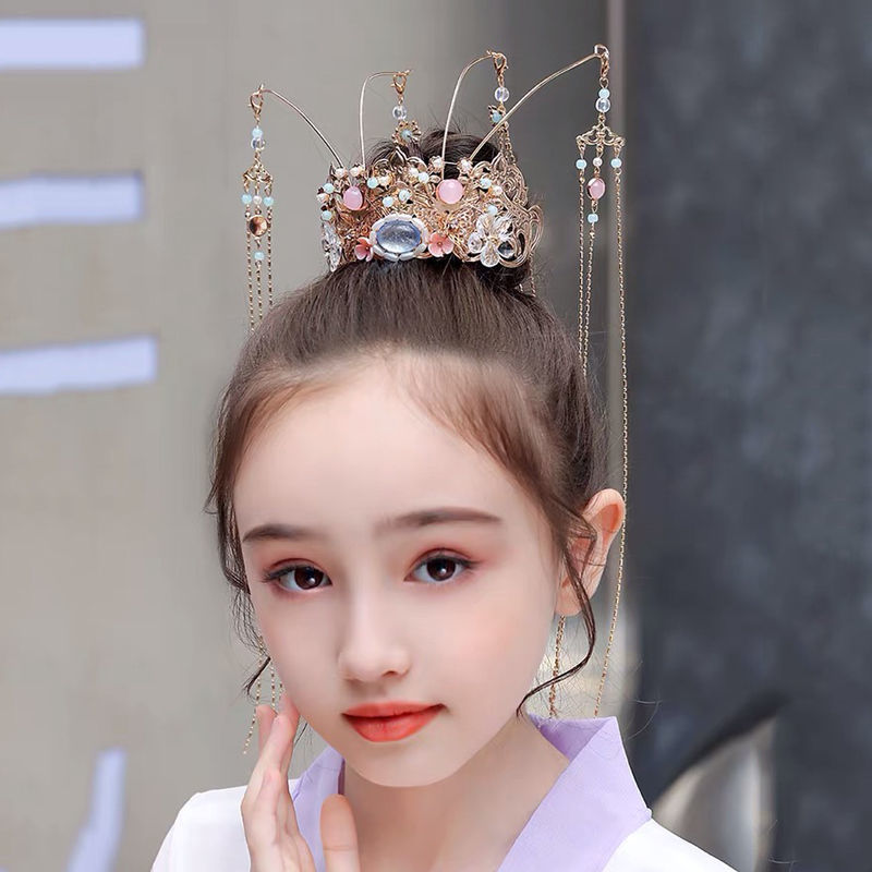 铭侣 发饰汉服头饰发冠配饰古风儿童小女孩古装发饰发钗步摇簪子后压