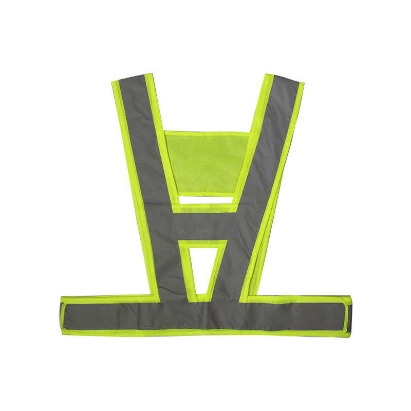 鑫盛耀反光背心道路施工安全背带执勤骑行应急车载V型灰布条荧光绿