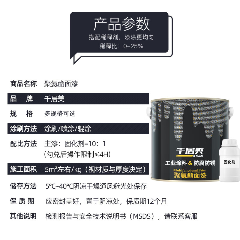 千居美 聚氨酯面漆 防锈漆金属漆防腐漆油漆涂料特种涂料高清大图