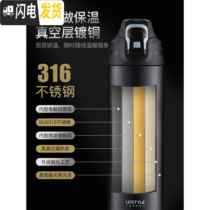 三维工匠大容量司机运动健身便携车载保温瓶水杯子男1000户外水壶学生女 曜石黑1+杯套(送运动水杯)