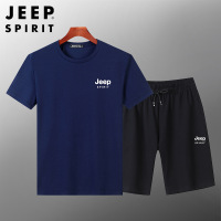 JEEPSPIRIT夏季运动套装男士透气宽松T恤短袖短裤两件套90106157 4XL 蓝色
