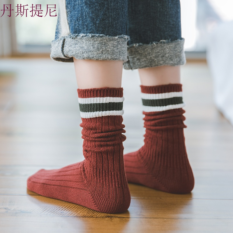 日系春秋女袜长筒中筒棉袜学院风麻花粗线堆堆袜子四季森系韩版潮