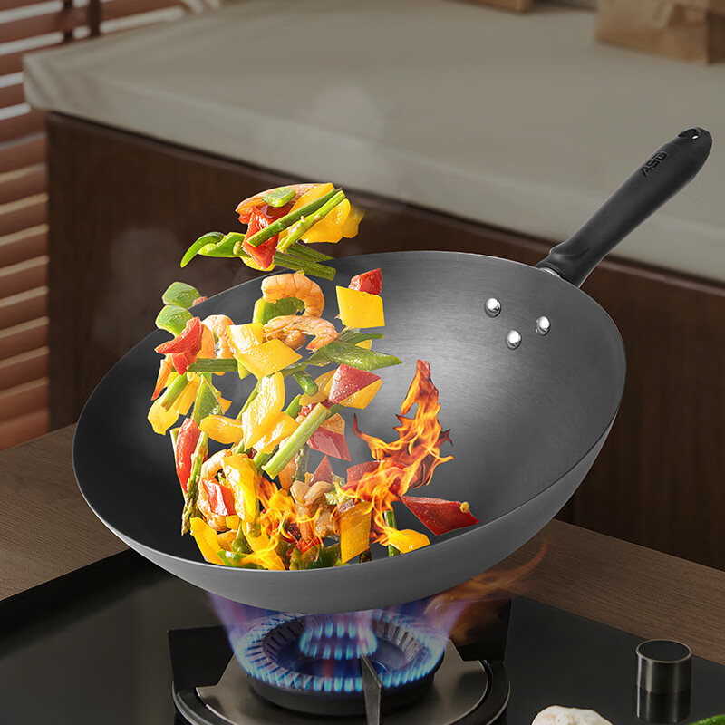 爱仕达(ASD)无涂层精铁爆炒锅 32cm CF32B8TG 健康无涂层 高纯精铁打造 不惧铁铲刮磨