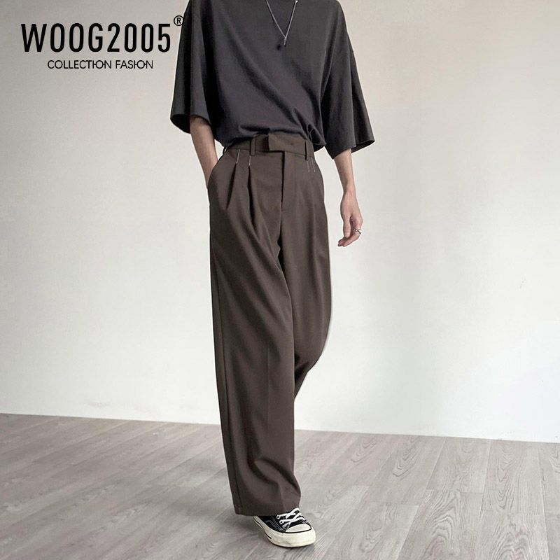 WOOG2005棕色那不勒斯西裤男垂坠感直筒阔腿裤子高级感日系西装裤
