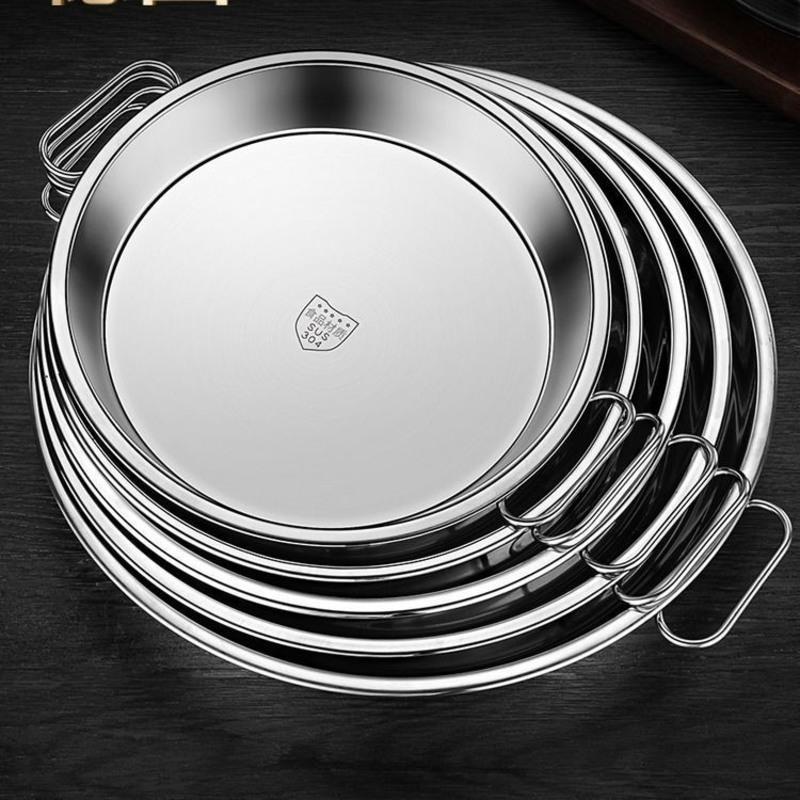特厚304不锈钢盘子蒸制作凉皮锣锣面皮罗罗工具家用专用盘不粘锅 [304无耳]1个24cm 特价款