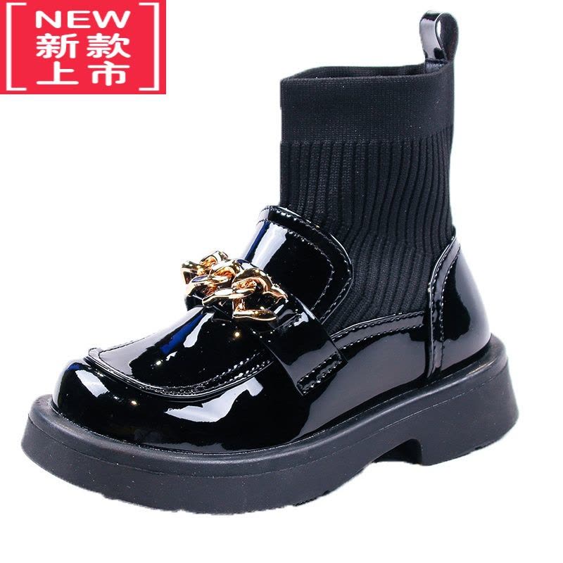 可莉允女童靴子秋冬2022新款儿童短靴加绒小女孩公主皮鞋女宝宝针织袜靴图片