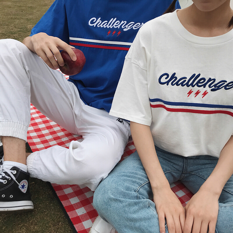 ins超火的bf情侣装夏装短袖t恤衫女2018新款韩版宽松原宿学生班服