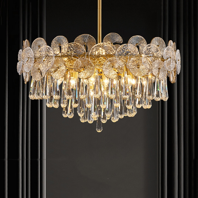 古达轻奢铜水晶吊灯现代简约客厅卧室餐厅法式别墅玻璃灯