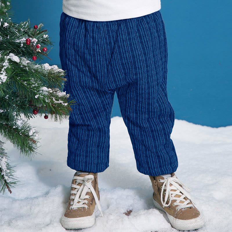 婴姿坊正品童装男童加绒加厚收脚长裤宝宝松紧格子棉裤冬季新品图片