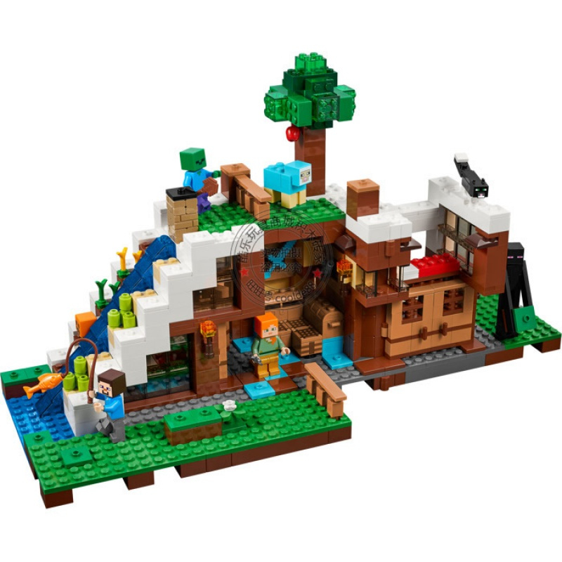 我的世界系列瀑布基地树屋要塞末影龙人仔兼容乐高积木玩具21134 铁