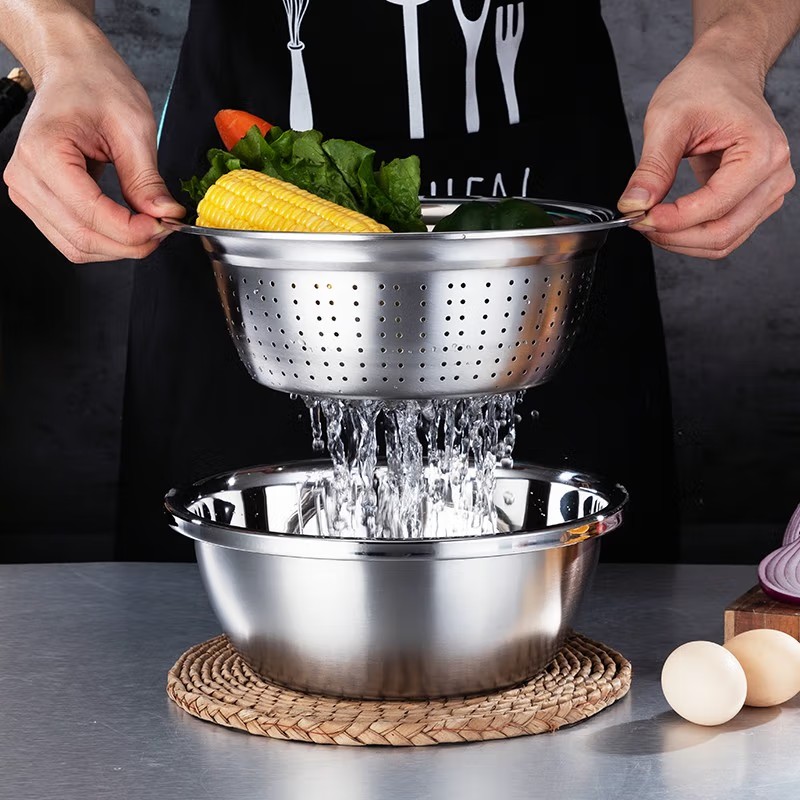 易铂yispot 纳米铂五件套盆 201不锈钢加厚欧式盆+米筛盆套装 YP-8052高清大图