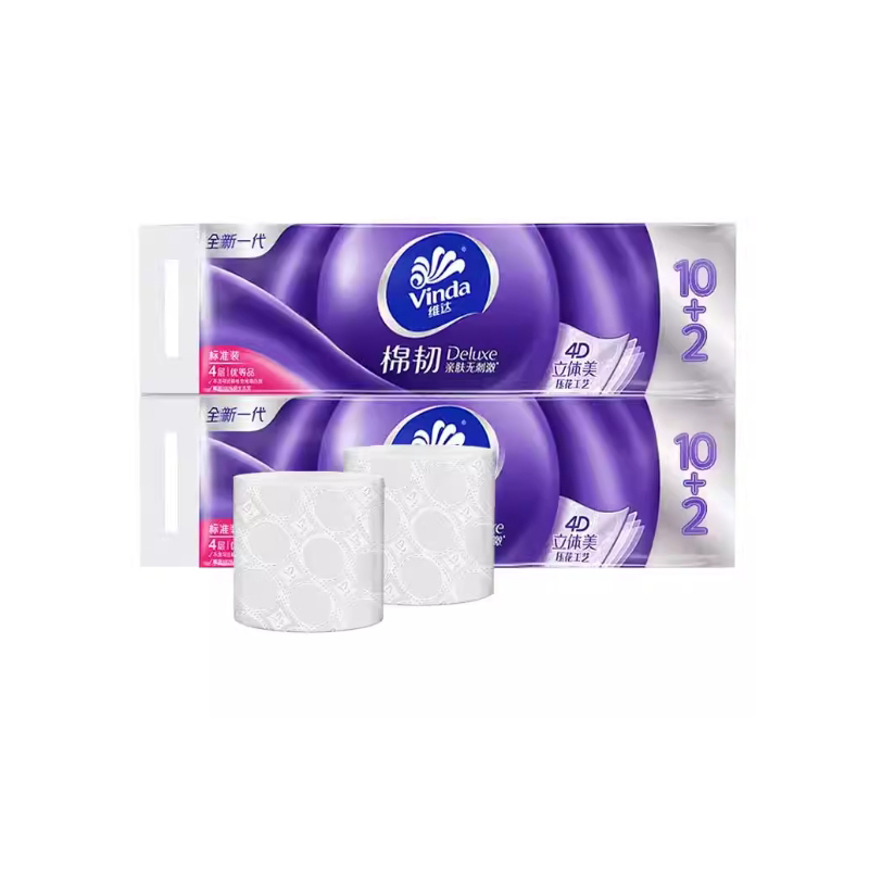 HYGIENIX 维达 棉柔立体美卷纸压花无芯卫生纸 印花家用原生木浆 4层120g/卷 12卷 1提装